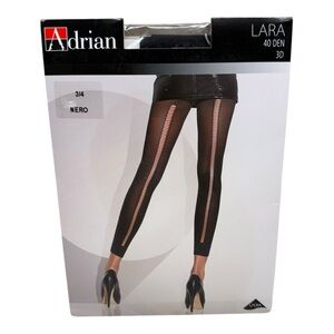 Adrian Ilash Lara Sheer Design Pantyhose 40 Denier Size M/L Footless Black